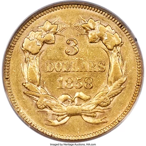 image for: 1858 $3 AU53 PCGS....