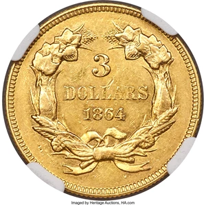 image for: 1864 $3 AU55 NGC....