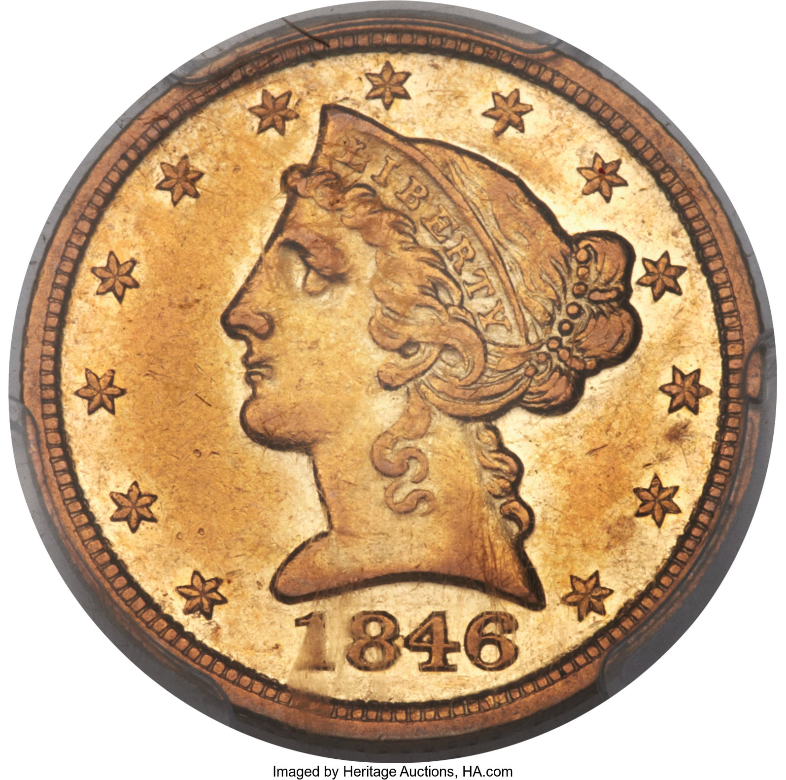 image for: 1846-D $5 AU50 PCGS. Variety 15-H....