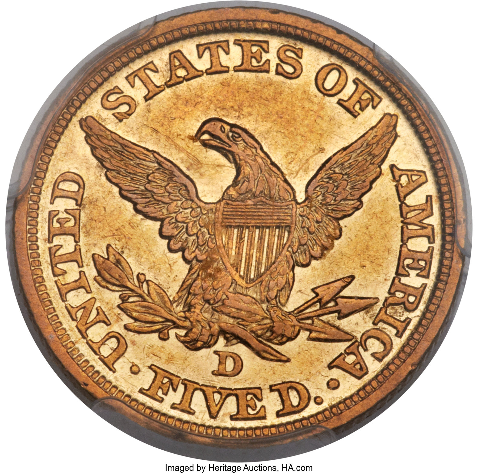 image for: 1846-D $5 AU50 PCGS. Variety 15-H....