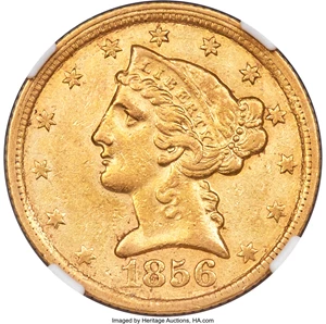 image for: 1856-C $5 AU53 NGC. Variety 1....