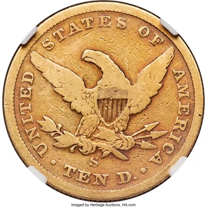 image for: 1863-S $10 VG10 NGC....