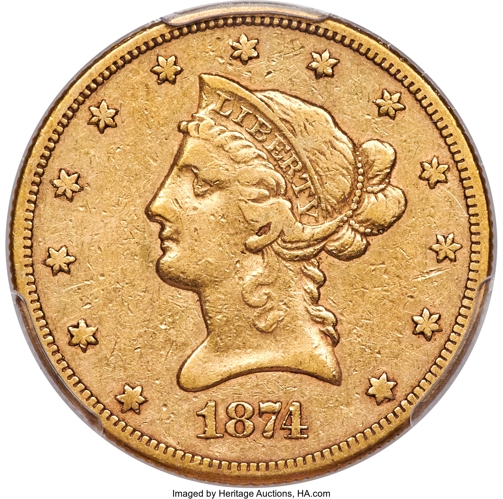 image for: 1874-CC $10 VF35 PCGS. CAC. Variety 1-B....