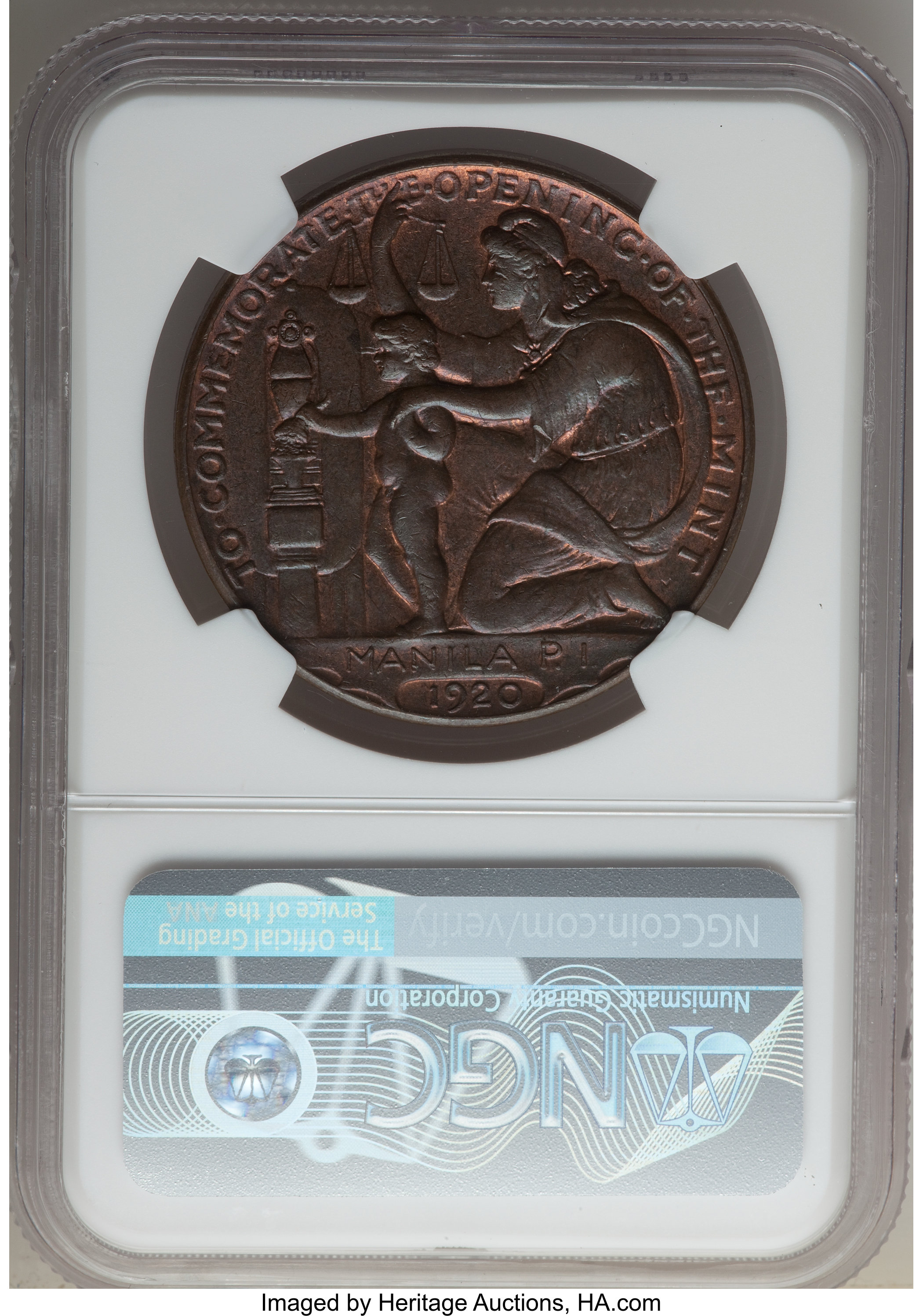image for: 1920 Medal Manila Mint Opening, Wilson Dollar, Copper, HK-450, R.4, MS64 Brown NGC....
