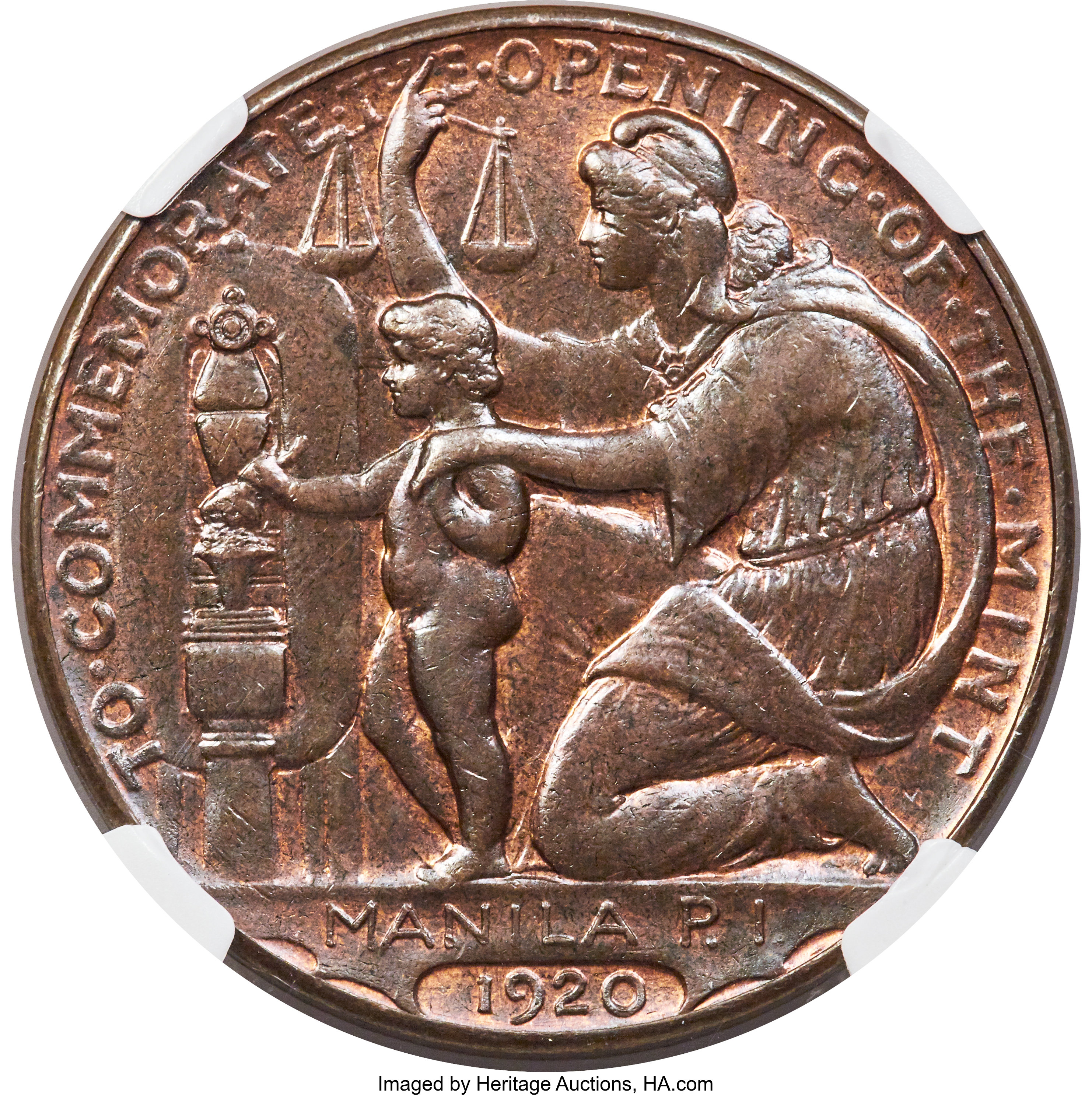 image for: 1920 Medal Manila Mint Opening, Wilson Dollar, Copper, HK-450, R.4, MS64 Brown NGC....