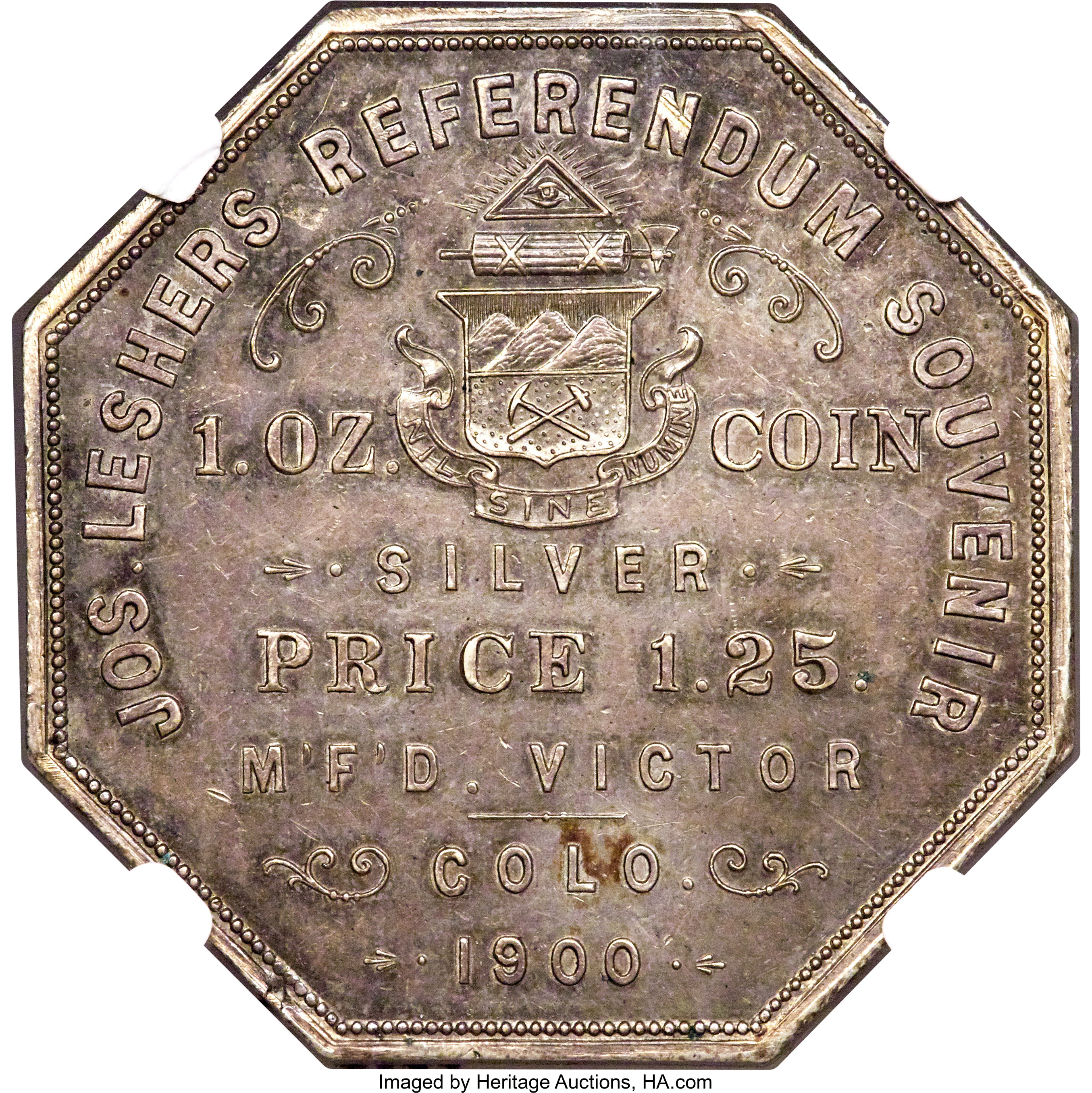 image for: 1900 $1 Lesher Dollar, A.B. Bumstead, Type One, Serial #132, Silver, Z-2, HK-788, R.5, MS62 NGC....