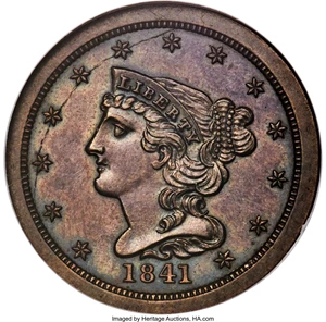 image for: 1841 1/2 C Original, B-1, R.5, PR63 Brown NGC....