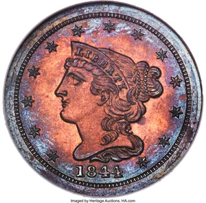 image for: 1844 1/2 C Original PR65 Red and Brown NGC. B-1, R.6....