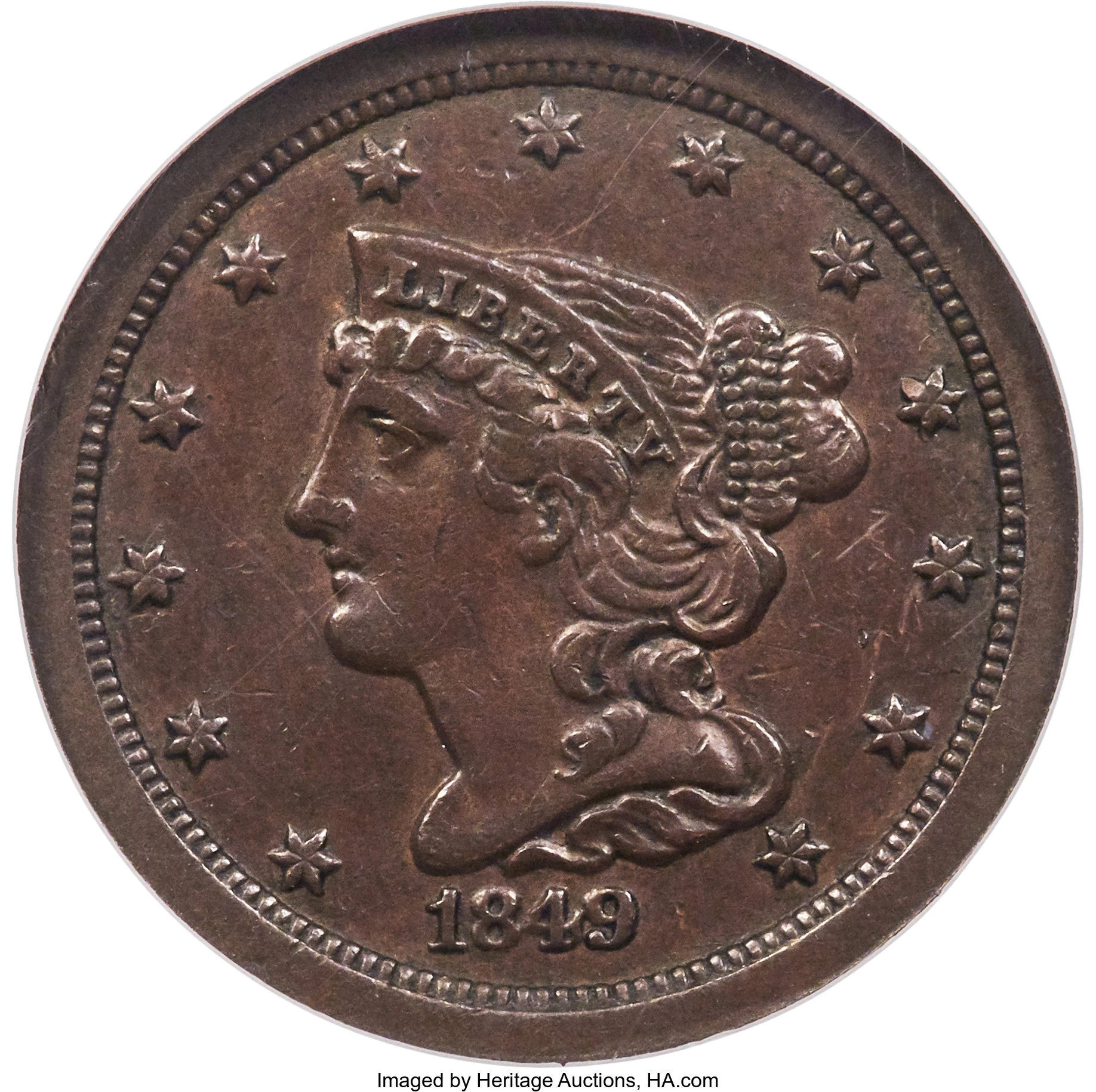 1857 C-1 Proof Like Braided Hair Half Cent Coin 1/2c