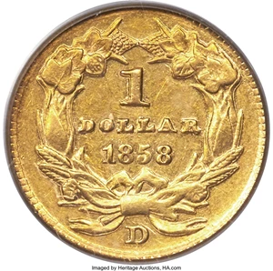 image for: 1858-D G$1 AU50 PCGS. Variety 10-M....
