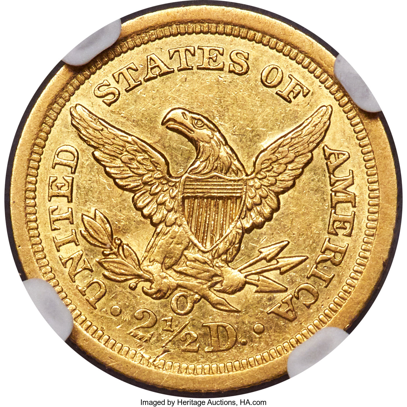 image for: 1843-O $2 1/2 Large Date, Plain 4 AU58 NGC. Variety 1....