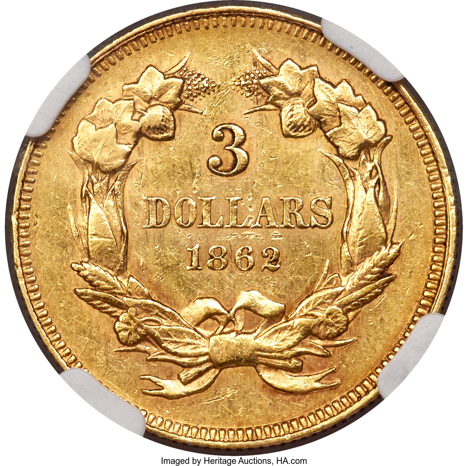 image for: 1862 $3 AU58 NGC....