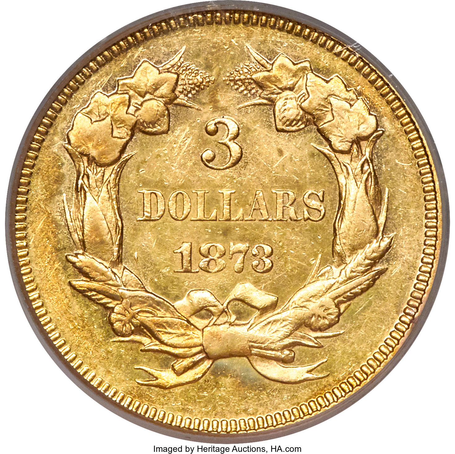 image for: 1873 $3 Closed 3 AU53 PCGS....