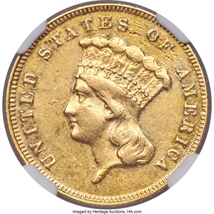 image for: 1877 $3 AU55 NGC....