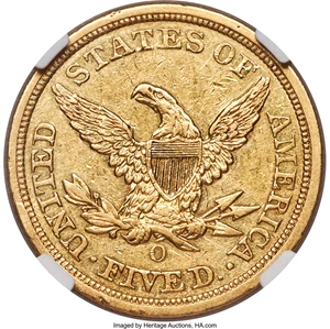 image for: 1855-O $5 AU53 NGC. Variety 1. ...