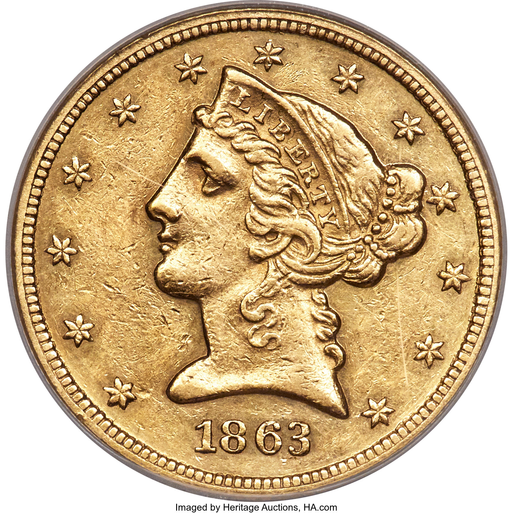 image for: 1863 $5 -- Tooled -- NCS. AU Details....