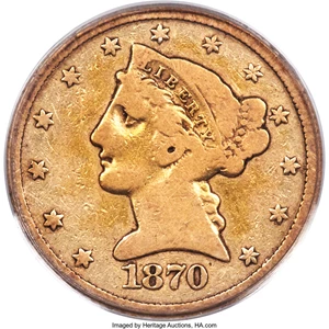 image for: 1870-CC $5 Good 6 PCGS. Variety 1-A....