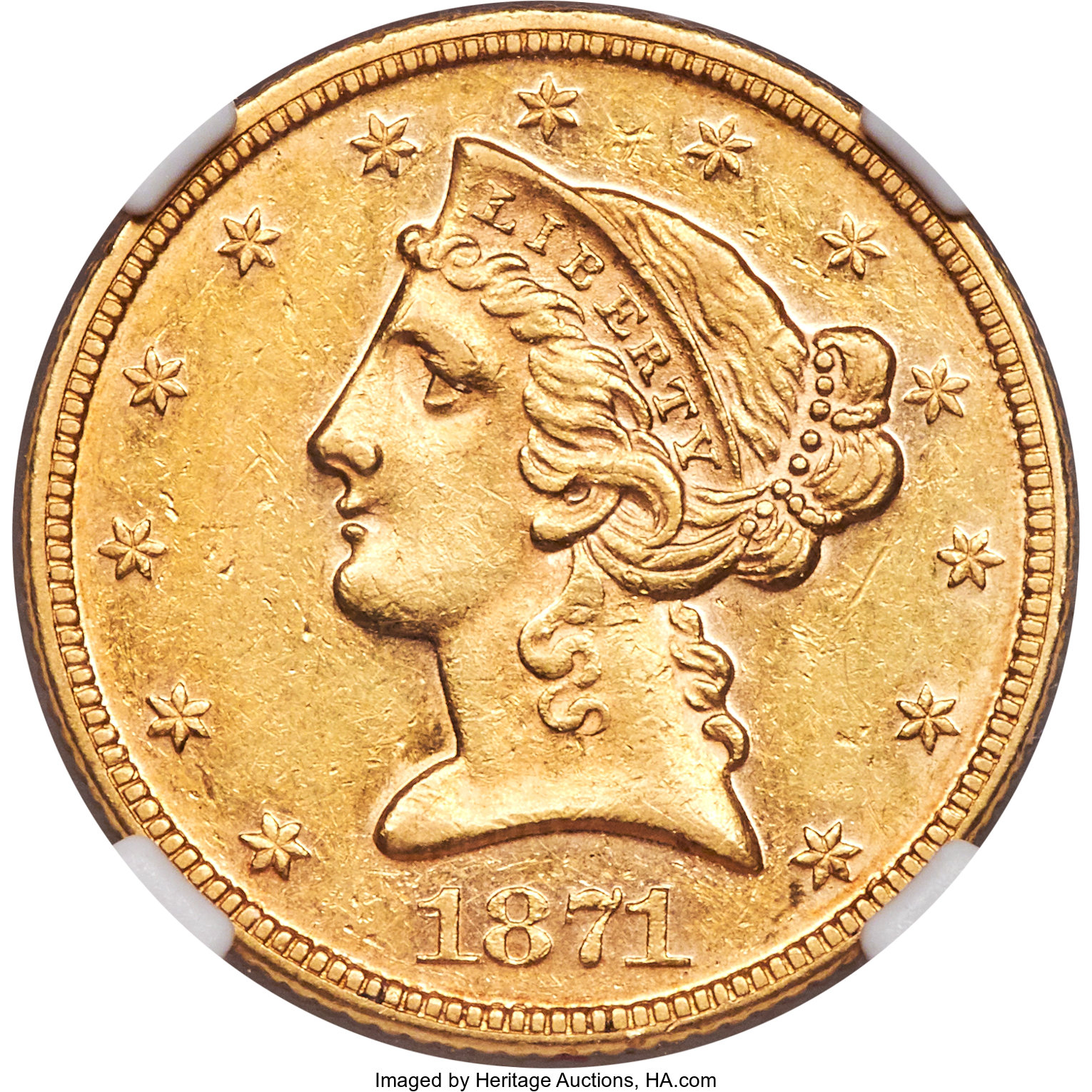 image for: 1871 $5 AU55 NGC....