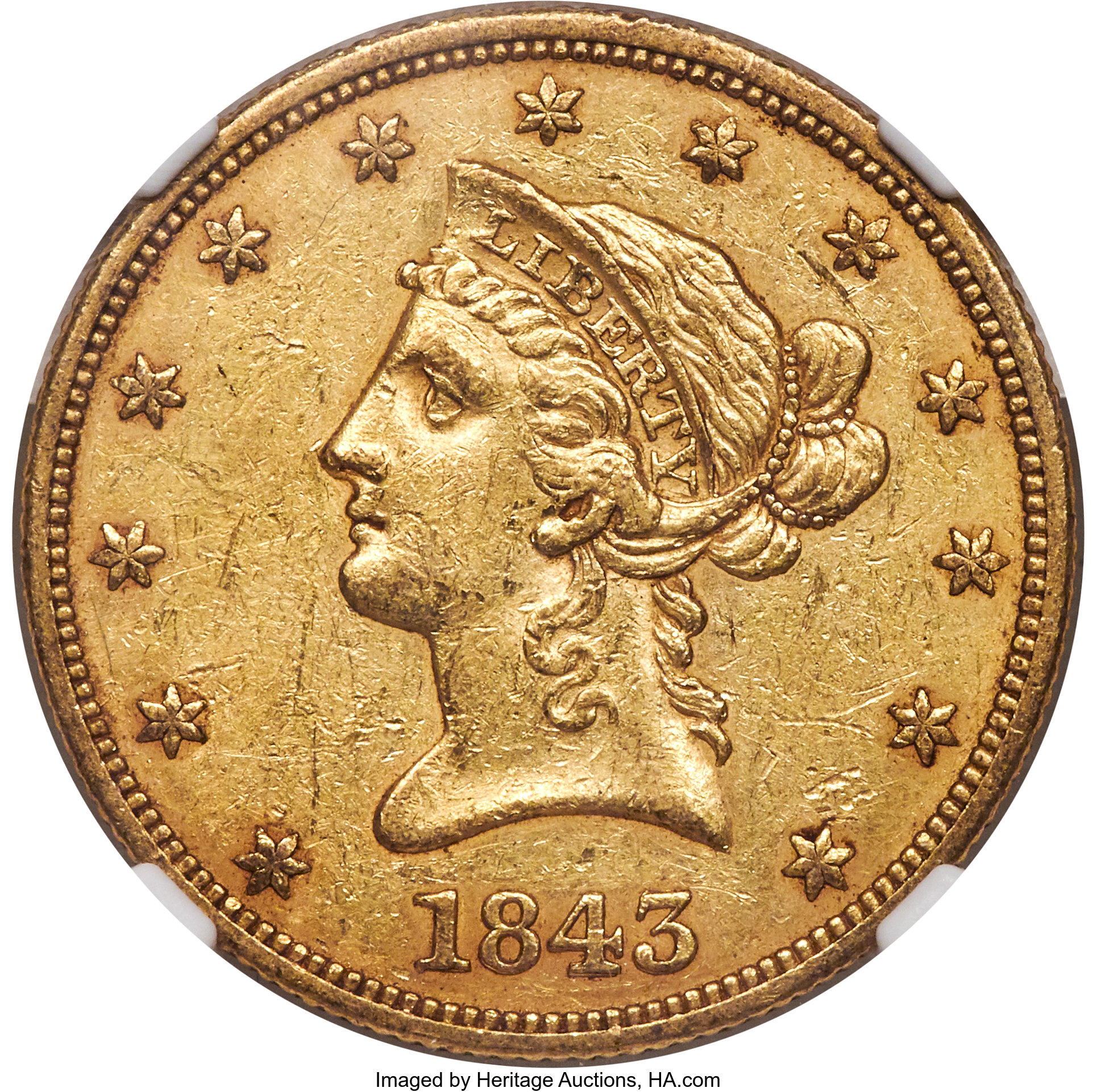 image for: 1843 $10 AU55 NGC....