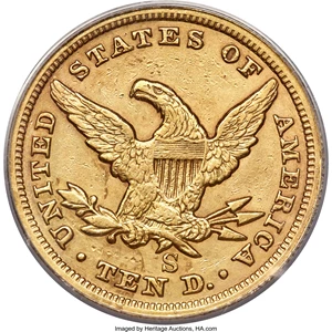 image for: 1865-S $10 865 Over Inverted 186 XF45 ANACS....