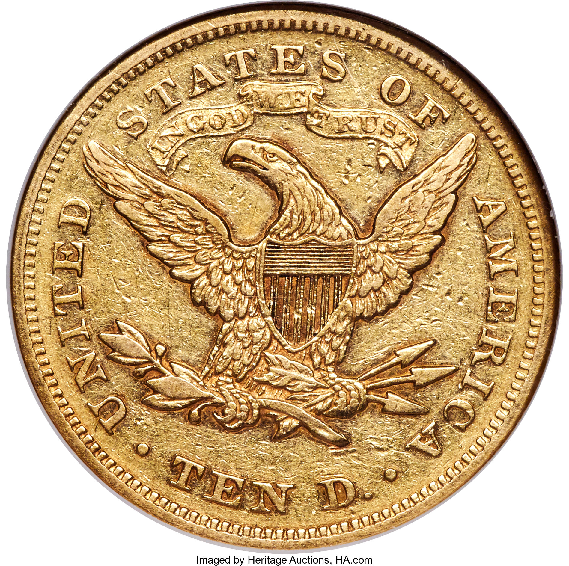 image for: 1867 $10 AU50 NGC....