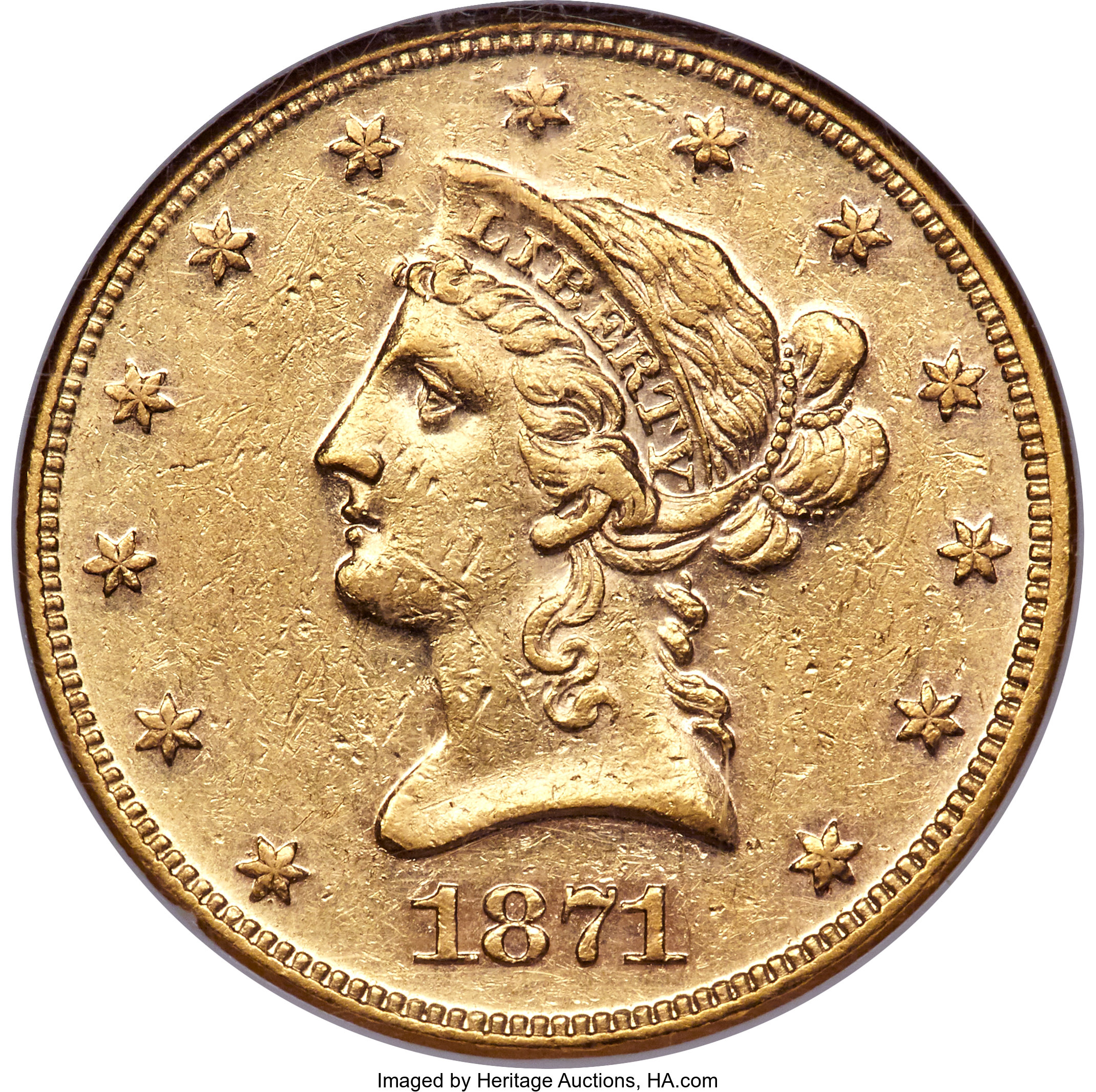 image for: 1871 $10 AU55 NGC....