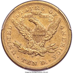 image for: 1876-S $10 XF45 PCGS....