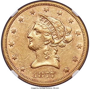 image for: 1877-S $10 AU55 NGC....