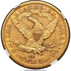 image for: 1882-CC $10 AU55 NGC. Variety 2-A....