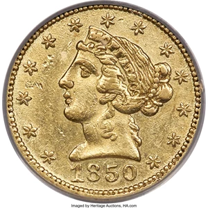 image for: 1850 $5 Moffat & Co. AU55 PCGS. K-7, R.4....