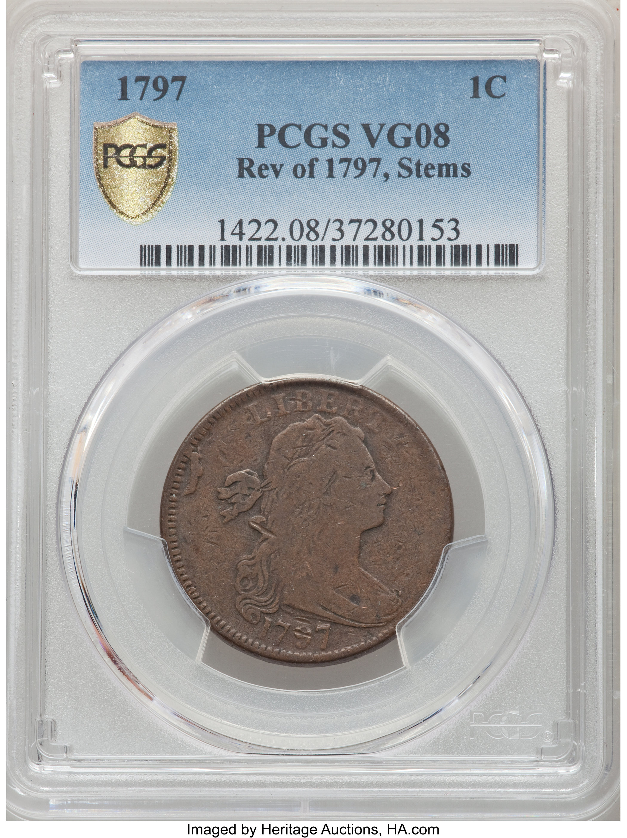 image for: 1797 1C Reverse of 1797, Stems, S-130, B-25, R.2, VG8 PCGS....