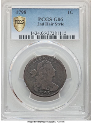 image for: 1798 1C Second Hair Style, S-179, B-37, R.2, Good 6 PCGS....