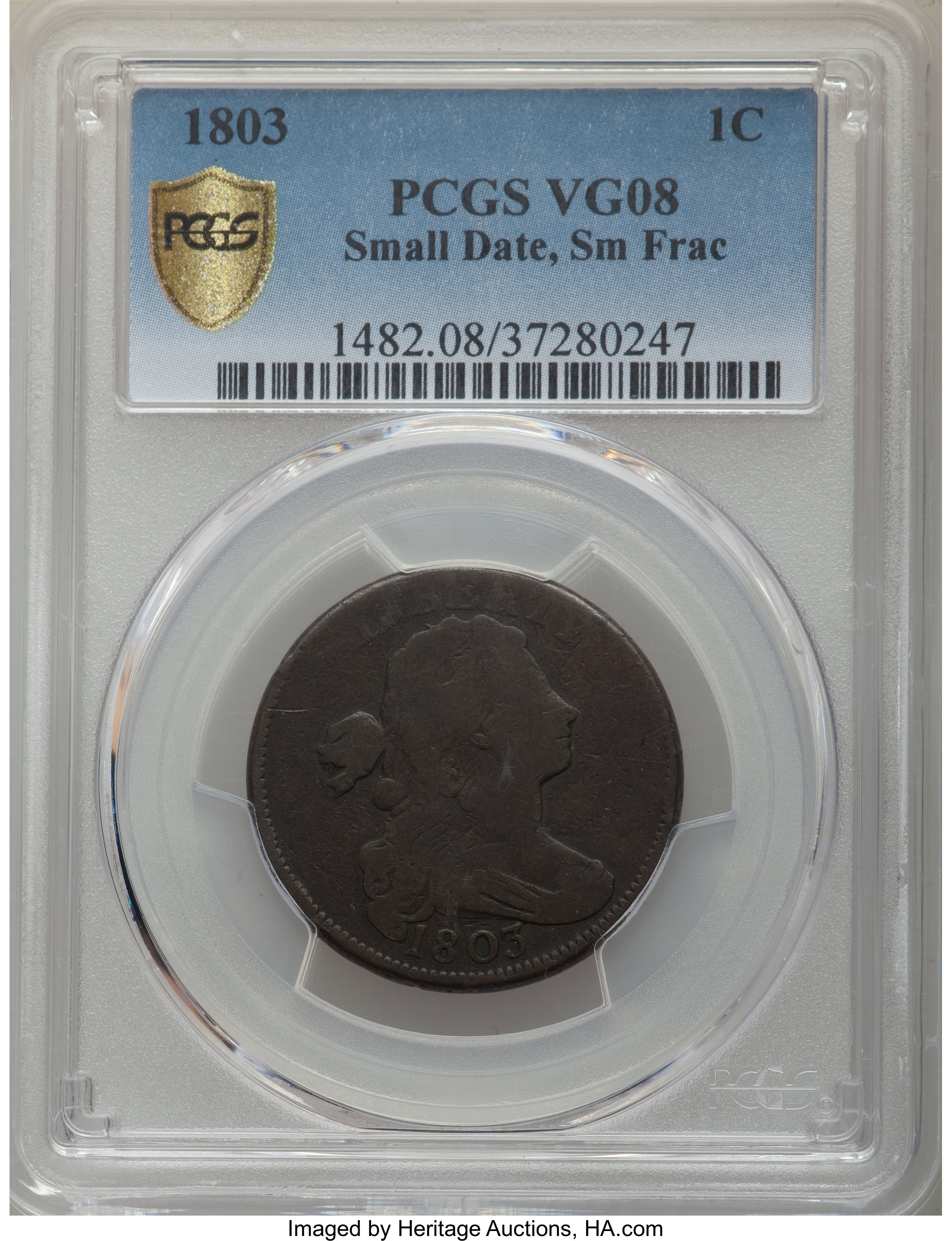 image for: 1803 1C Small Date, Small Fraction, S-252, B-11, R.2, VG8 PCGS....