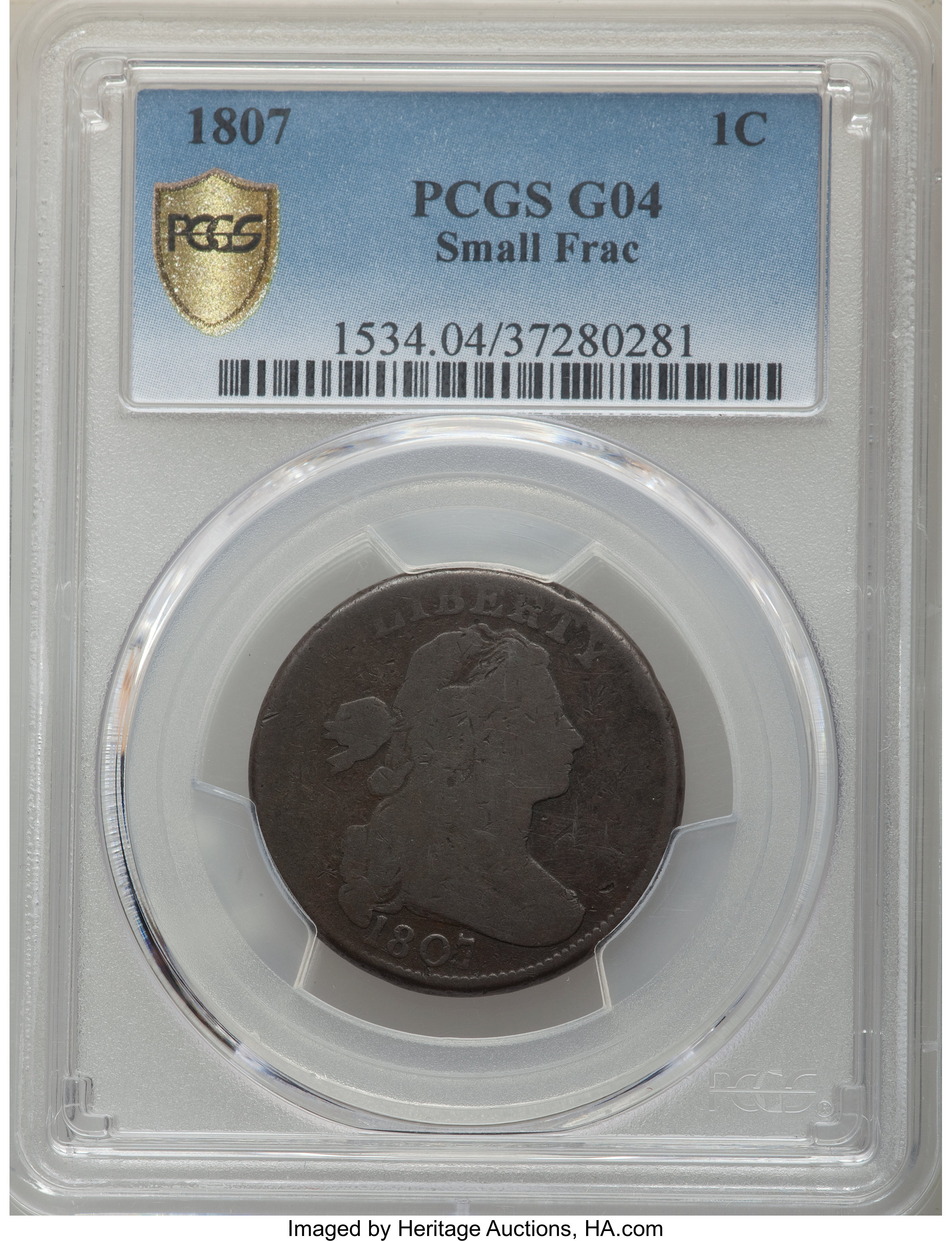image for: 1807 1C Small Fraction, S-274, B-4, R.2, Good 4 PCGS....