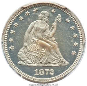 image for: 1872 25C PR64 Cameo PCGS. CAC. PCGS Population: (18/22 and 3/1+). NGC Census: (7/22 and 0/0+). PR64. Mintage 950....