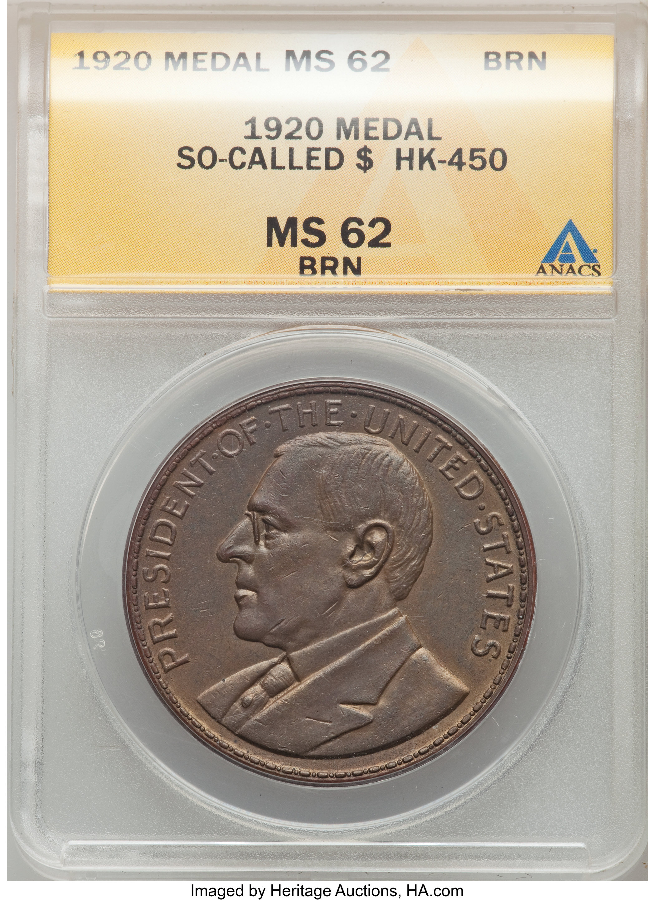 image for: 1920 Medal Manila Mint Opening, Wilson Dollar, Copper, HK-450, R.4, MS62 Brown ANACS.From The Poulos Family Collectio...