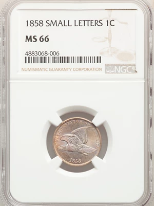 image for: 1858 1C Small Letters MS66 PCGS....