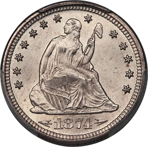 image for: 1874 25C Arrows MS66 PCGS. Briggs 4-C....