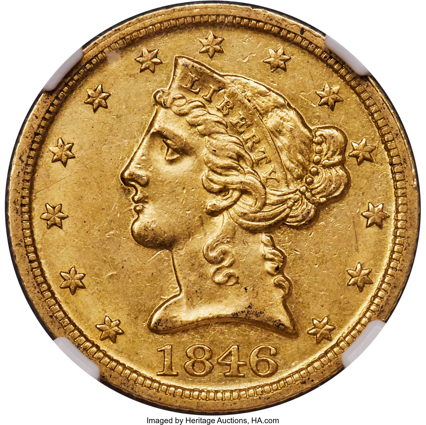 image for: 1846-D/D $5 AU58 NGC. VP-001, Variety 16-J....