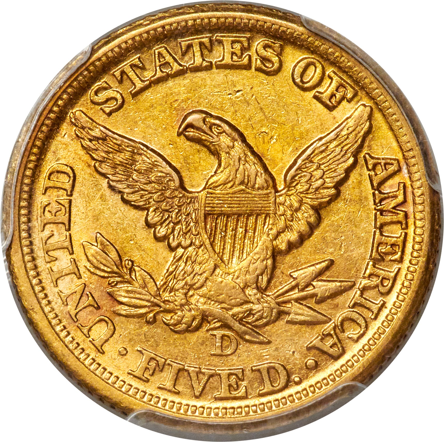 image for: 1858-D $5 AU58 PCGS. Variety 43-HH....