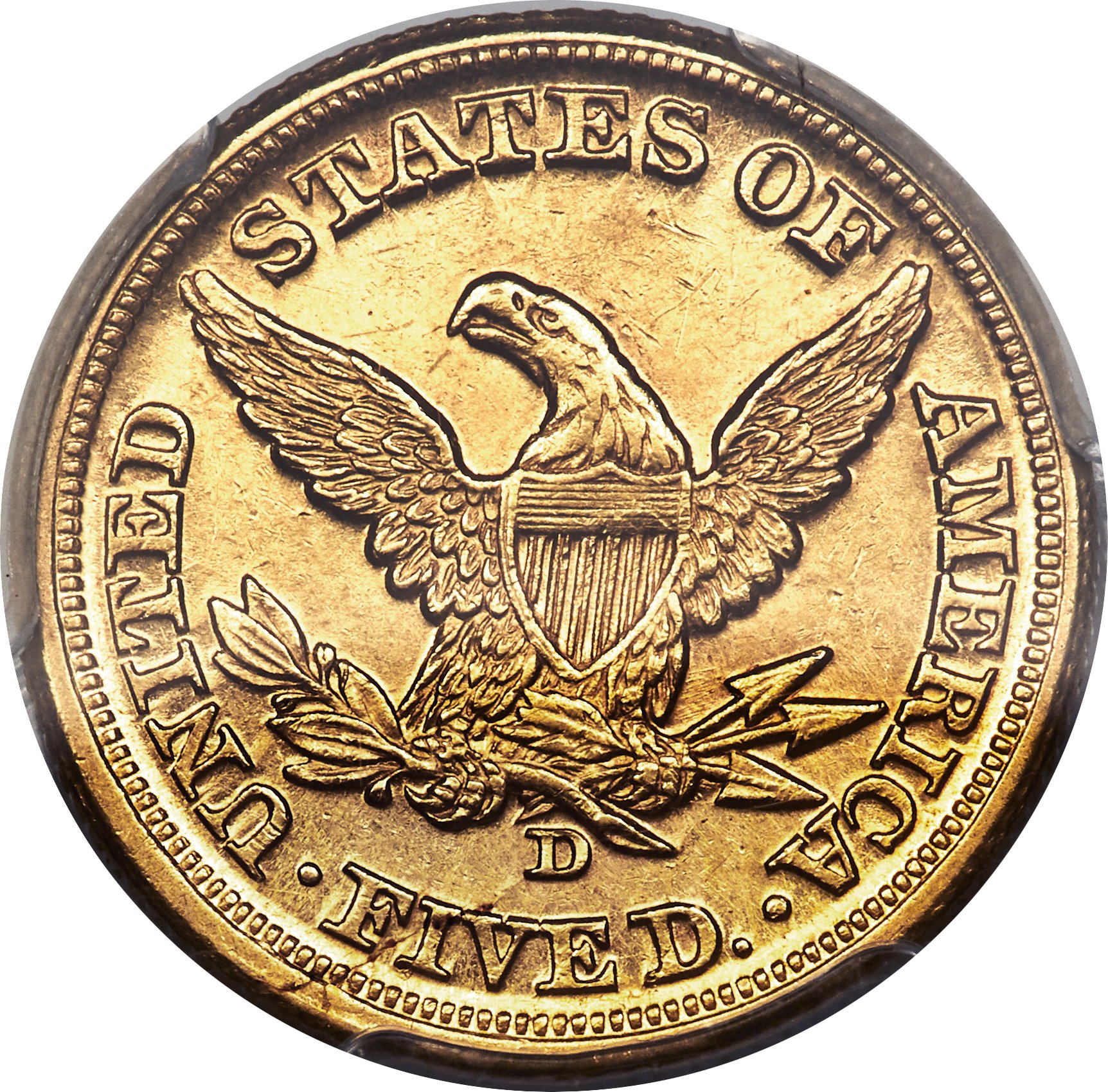 image for: 1860-D $5 Medium D MS61 PCGS. Variety 46-GG....