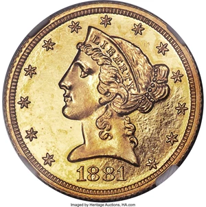 image for: 1881 $5 PR64 Cameo NGC....