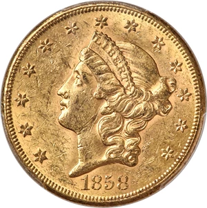 image for: 1858-S $20 MS61 PCGS....