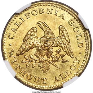 image for: 1849 $5 Norris, Gregg, & Norris Five Dollar, Plain Edge, MS61 NGC. K-2, R.5....