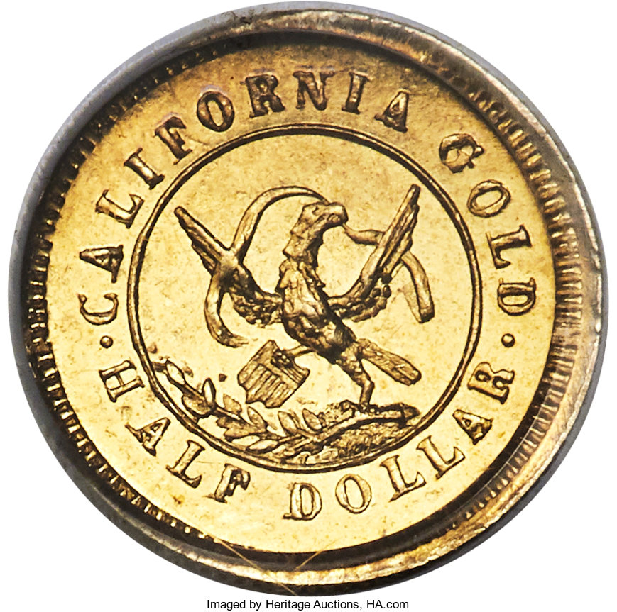 image for: 1853 50C Arms of California 50 Cents, BG-435, Low R.5, MS64 PCGS....