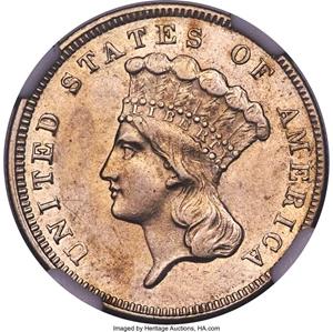 image for: 1867 $3 Three Dollar, Judd-597, Pollock-661, R.8, PR58 NGC....