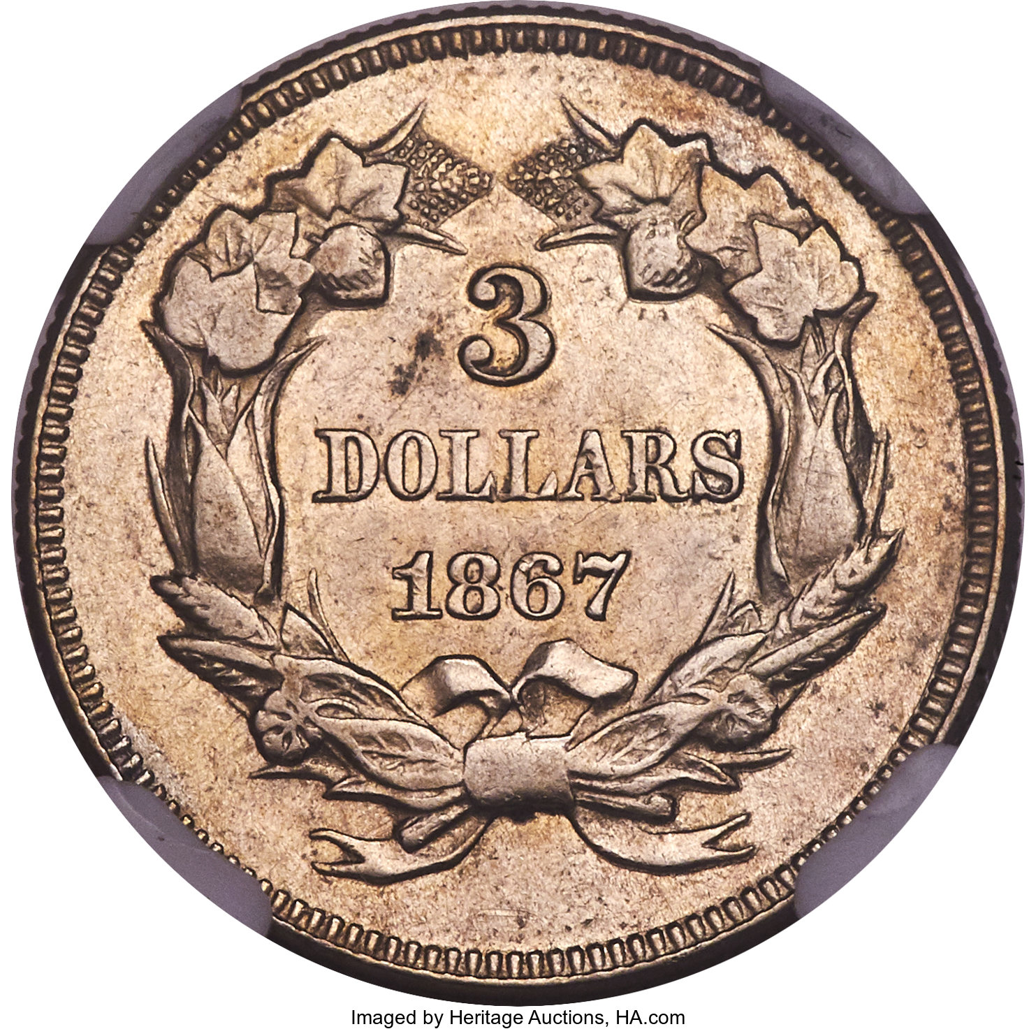 image for: 1867 $3 Three Dollar, Judd-597, Pollock-661, R.8, PR58 NGC....
