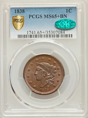image for: 1838 1C N-1, R.1, MS65+ Brown PCGS. CAC....