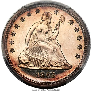 image for: 1863 25C PR65 PCGS. Briggs 4-D....