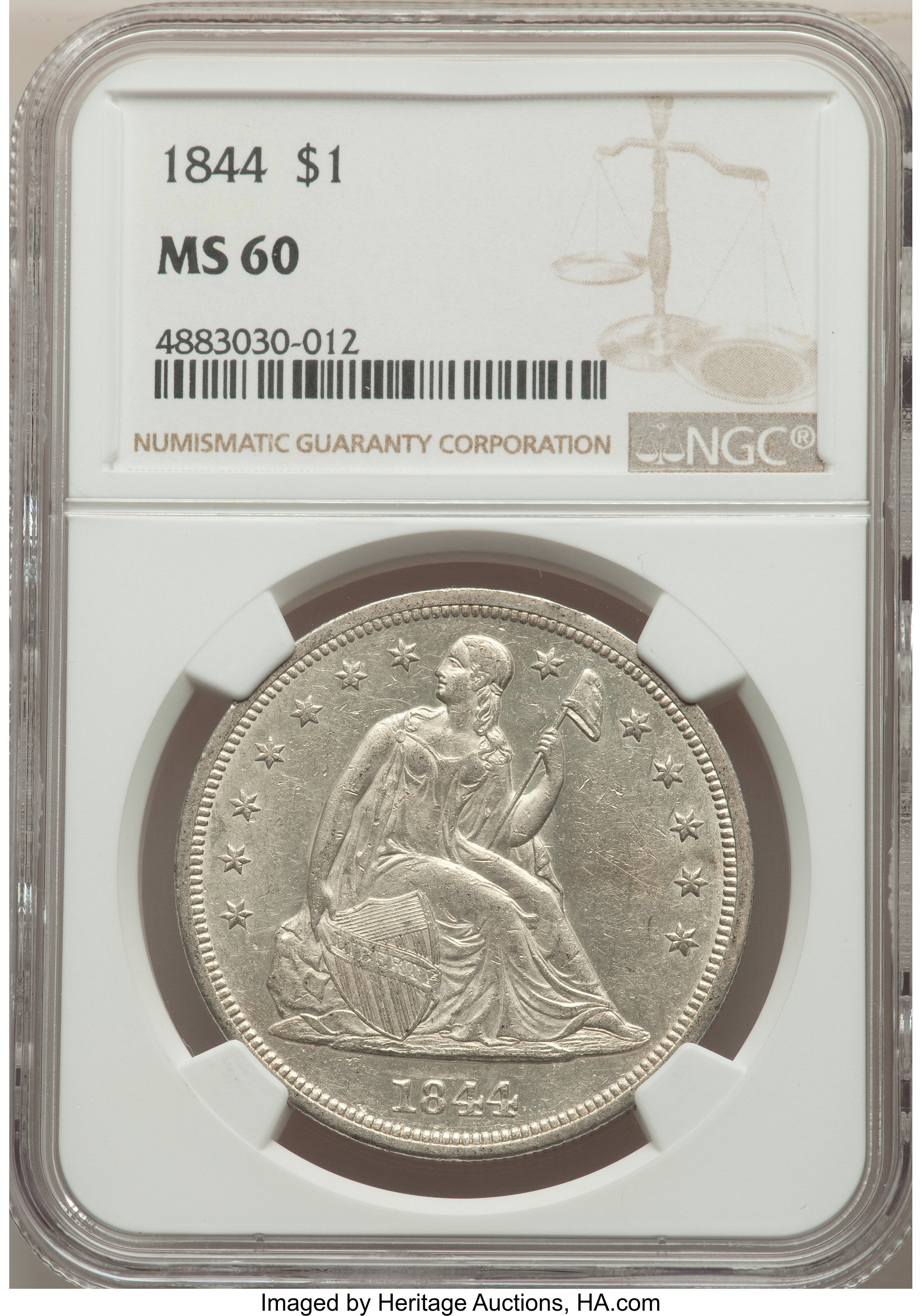 1844 $1 MS60 CAC thumbnail 4